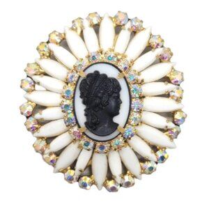 Vintage Verified Delizza & Elster Rhinestone Cameo Brooch / Pendant